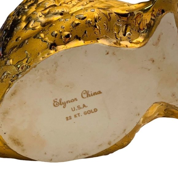 Gold Swan Planter Spring MCM 22 K Textured Ceramic 8" Vase Candy Dish Regency - Picture 7 of 12